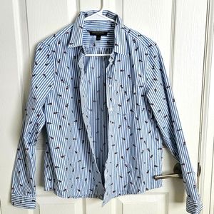 Banana Republic | Blue and white striped button down with rose pattern